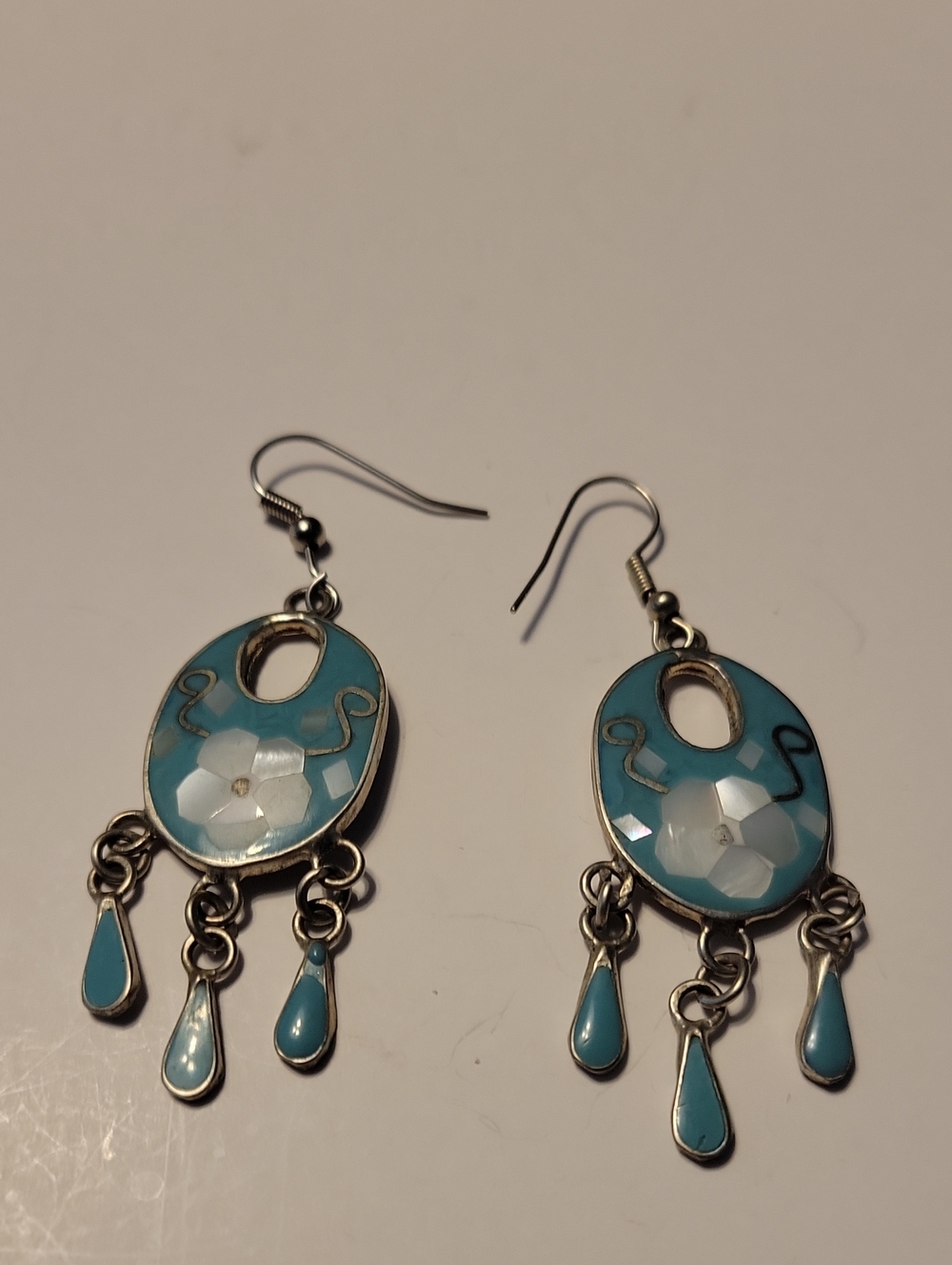 Vintage Mexico Turquoise Dangle Floral Drop Earrings - Unbranded